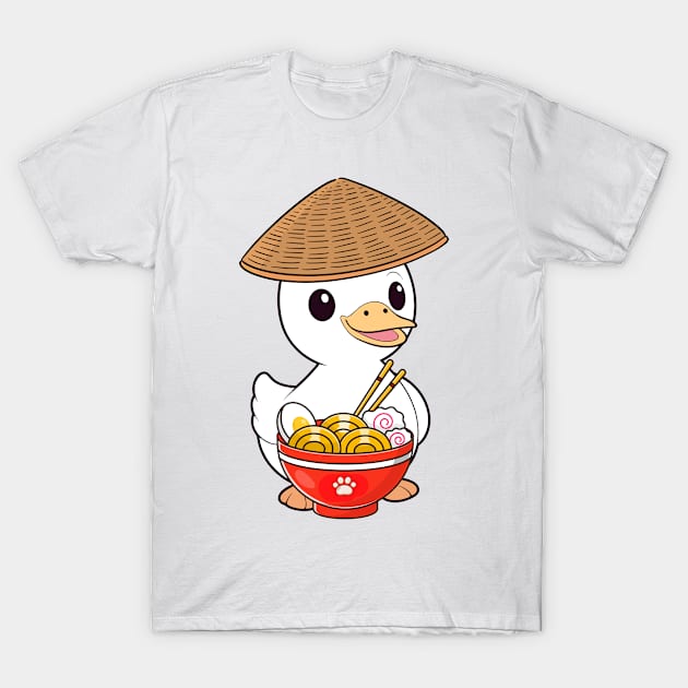 Funny duck is eating noodles T-Shirt by Pet Station